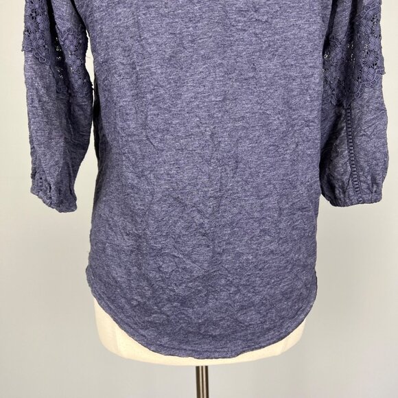 Sundance Womens Blue Crinkle Top Crochet Lace Trim Half Sleeves size Small - Picture 9 of 12